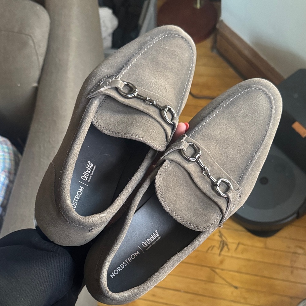 Nordstrom Men's Gray Suede Loafers with Silver Bit
